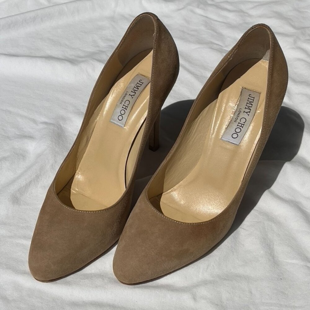 Jimmy Choo Tan Suede Heels - Size 39